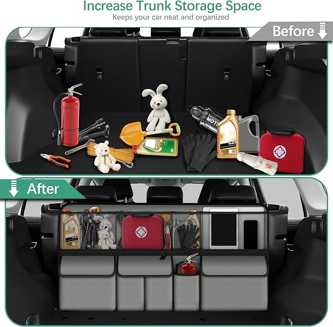 Hanging Car Trunk Organizer Fit For Ford Explorer Foldable Large Capacity 41.3x20 inch Backseat Trunk Organizers Storage, Car Accessories Interior, with Multi Pockets Grey