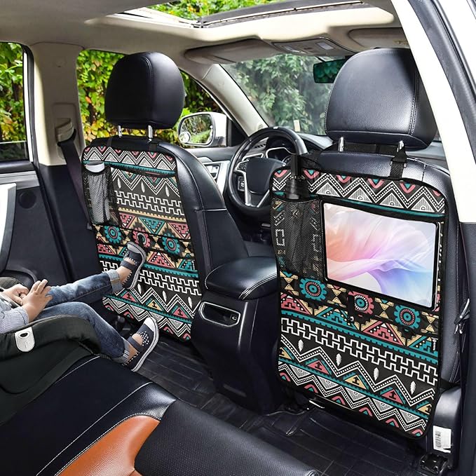 1 Pack Backseat Car Organizer with Storage Pockets Seat Back Organizers for Kids Kick Mats Backseat Protector Automotive Ethnic Style