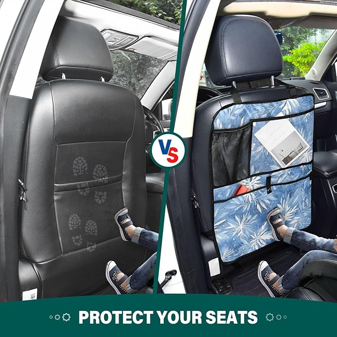 Blue Snowflake 2 Pack Backseat Car Organizer with Storage Pockets Seat Back Organizers for Kids Kick Mats Backseat Protector Automotive