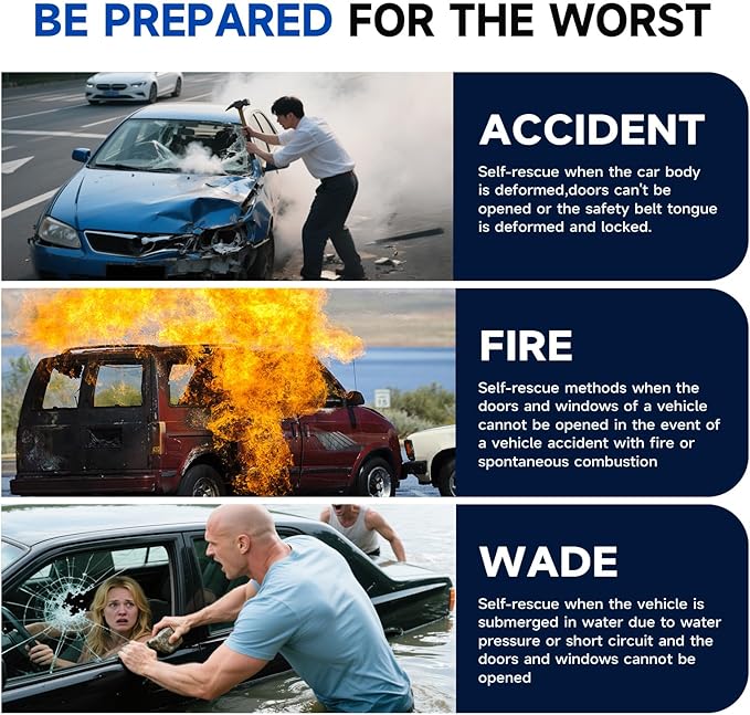 MightY Bear Car Window Breaker Seatbelt Cutter, 2-in-1 Car Emergency Tool, Underwater Glass Breaker for Traffic Accidents and Family Rescue - Red