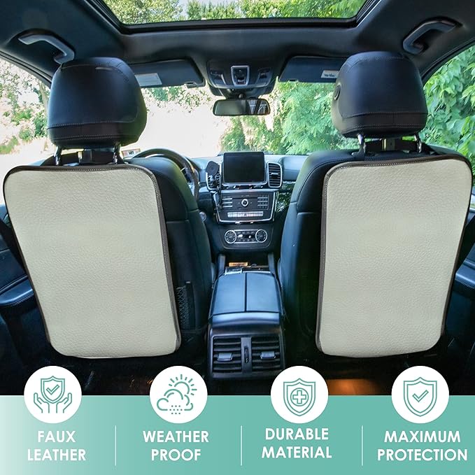 FH Group Faux Leather Auto Seat Back Kick Protectors, Heavy Duty Car Kick Mats for Kids –2-Pack Back Seat Protector for Driver and Passenger Seat, Waterproof Protection, Easy to Clean