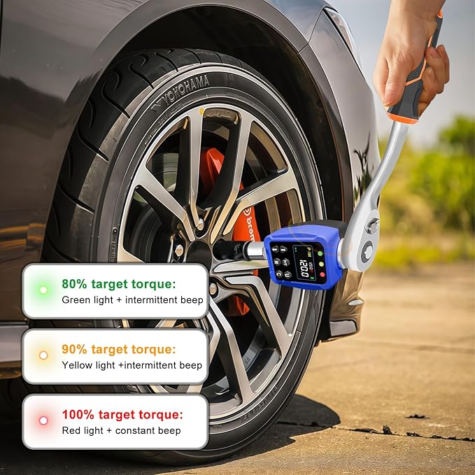 1/2" Drive Digital Torque Wrench Adapter- 12.5-250.7 Ft-lb / 17-340 Nm, Digital Torque Adapter ±2% Accuracy, Colour LCD Display, 1/4” & 3/8” Adapters for Car & Motorcycle Maintenance