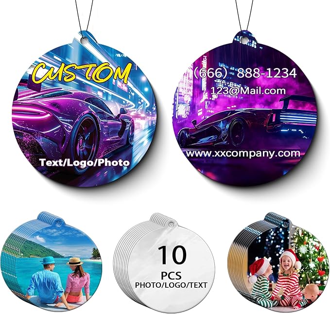 10/20/50/100Pcs Custom Logo Air Fresheners for Car Bulk, Personalized Logo Car Air Fresheners Bulk DoubleSided, Customized Air Freshener Suitable for Car,Wardrobe, Branding Business (Round)