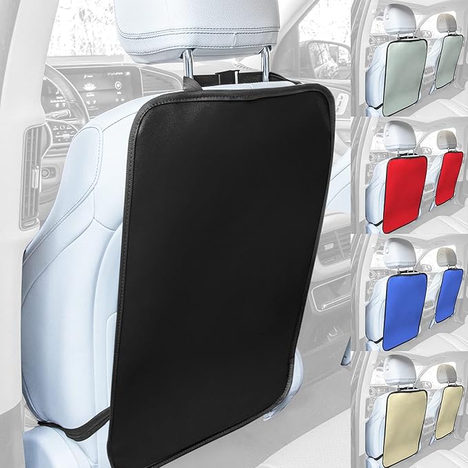 FH Group Faux Leather Auto Seat Back Kick Protectors, Heavy Duty Car Kick Mats for Kids –2-Pack Back Seat Protector for Driver and Passenger Seat