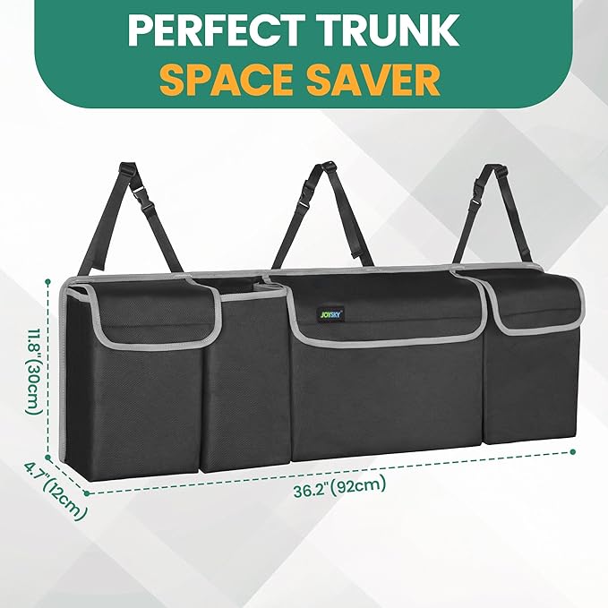 JOYSKY Car Trunk Organizer for SUV, Backseat Hanging Trunk Organizer for Jeep, Hatchback, MPV, Large Capacity Seat Back Storage Bag, Made of High Density Fabric, Space-saving Car Interior Accessory