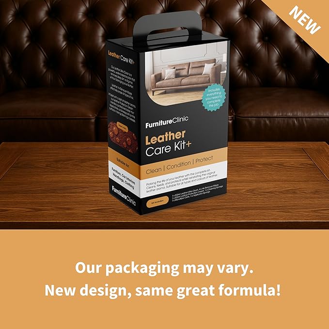 Furniture Clinic Large Leather Care Kit | Leather Cleaner + Conditioning Protection Cream for Furniture | Two 17oz Bottles + 1 Sponge & 1 Cloth | Restore Leather Couches, Car Seats, Jackets, & Boots