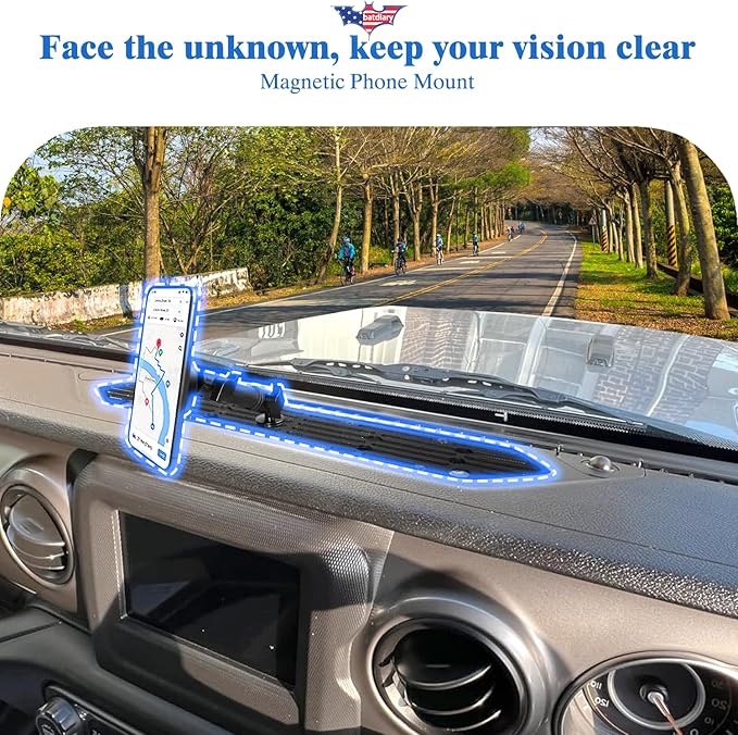 for Jeep Wrangler JL Magnetic Phone Mount Compatible with 2018-2023 Wrangler JL (NOT 4xe)｜2020-2023 Gladiator Accessories Metal Cell Phone Holder Dash Platform Mount
