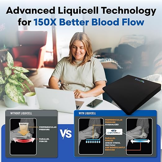 ERGO21 LiquiCell Sports Cushion - 2 Inch Thick Seat Pad for Tailbone, Hip & Lower Back Pain Relief - Ergonomic Comfort for Car, Office, Stadium, Travel & Wheelchairs- Better Than Gel, Foam or Air