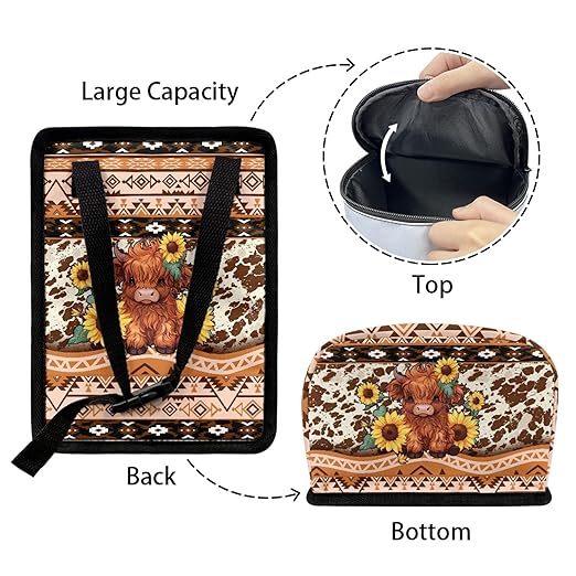 Highland Cow Car Trash Can with Lid Garage Bag Southwest Aztec Automotive Garbage Bin Reusable Auto Accessories Interior Car Organizer with Adjustable Straps