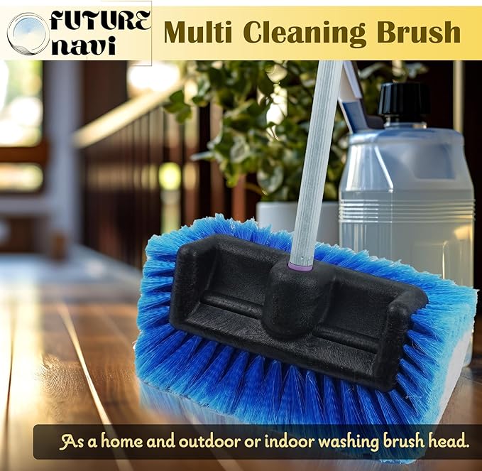 10" Car Wash Brush 5-Sided Head with Soft Detailing Bristle for Cleaning Exterior, Wash Equipment for Truck, SUV, RV, Camper, Deck Boat, Van, Home Washing, Two-in-one Colors: Blue and Gray.