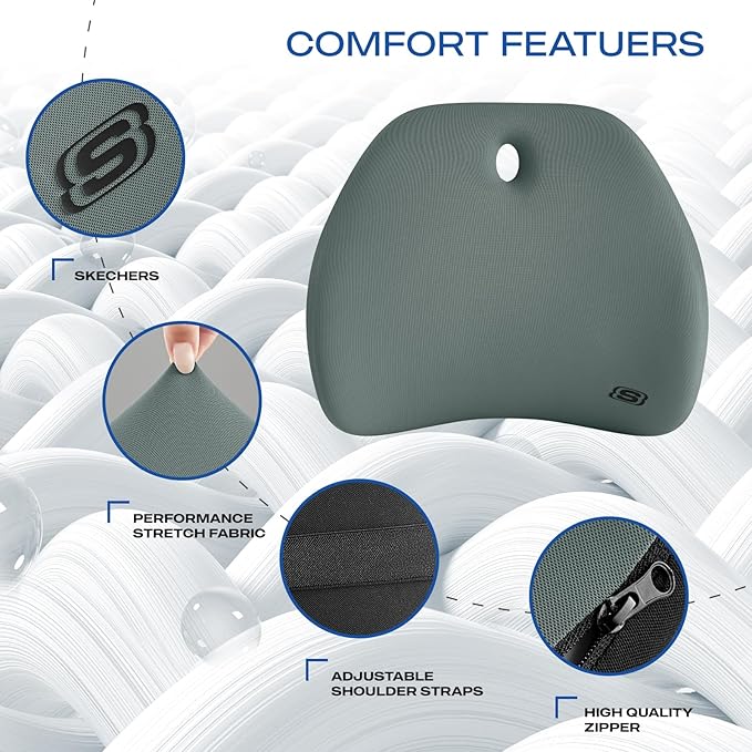 Skechers Lumbar Support Pillow for Office Chair,Memory Foam Lumbar Pillow,Lower Back Pain Relief Lumbar Pillow,Ergonomic Design Back Support Pillow for Office Chair,Car,Home,Travel,Green