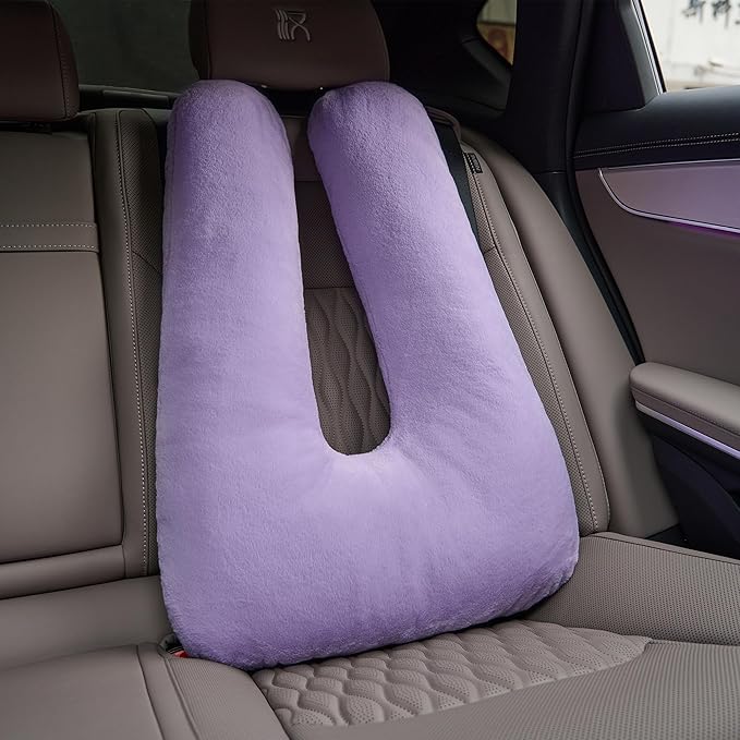 Travel Pillow, Car Pillow for Kids, Car Seat Pillow for Adults, Travel Pillow for Kids with Adjustable Strap, Support Head and Neck on Road Trips, Long Car Ride Essentials, Purple