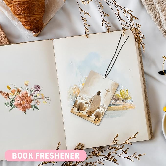 Christian Jesus Car Air Freshener 4Pcs, Jesus and Lamb Christian Air Freshener for Car Interior Closet Drawer Books, Neutral Religious Bible Verse Car Mirror Decor Hanging