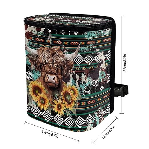 Highland Cow Car Trash Bag Southwest Aztec Car Trash Interior Accessories for Back Seat Headrest Sunflower Car Trash Bin Hanging Trash Bag for Car Garbage Can