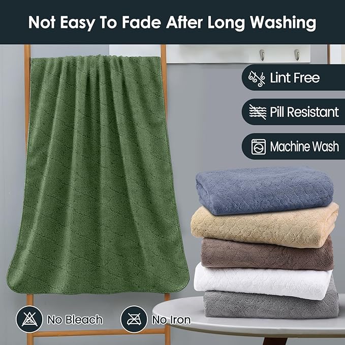 JML Pack of 4 Bath Towels, 30"x60", Large Microfiber Towel Set, Ultra Soft, Super Absorbent, Fast Drying, Perfect for Sauna, Shower, Pool, Sport, Travel, Fitness, SPA,Yoga, Coral Fleece-Olive-Green
