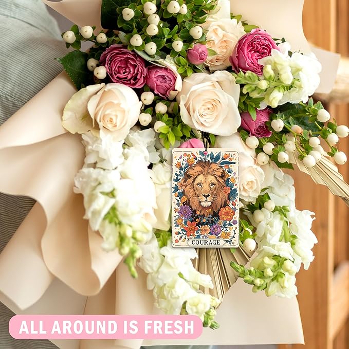 Boho Car Air Freshener 4Pcs, Stoicism Gifts Air Freshener for Car Interior Closet Drawer Books, Boho Stoicism Lion Owl Witchy Floral Tarot Card Car Mirror Decor Hanging