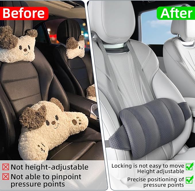 KAYI Lumbar Support Pillow for Car, Memory Foam Lumbar Pillow with Adjustable Straps, Lumbar Support Pillow for Office Chair, Back Support for Car, Sitting, Driving, Traveling (1, Gray)