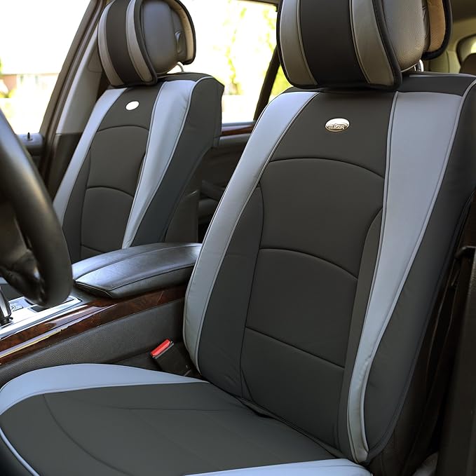 FH Group Car Seat Cover Cushion - Full Set of Seat Covers for Cars Trucks SUV, Gray Black Deluxe Leatherette Car Seat Cushions, Waterproof Car Seat Cover Cushion, Universal Fit Car Seat Protector