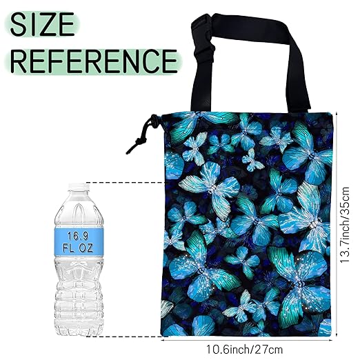 Blue Butterfly Car Trash Bag,Hanging Drawstring Car Garbage Bag,Waterproof Canvas Car Back Seat Organizer with Adjustable Buckle,for Vehicles,SUVs,Camping,Road Trips