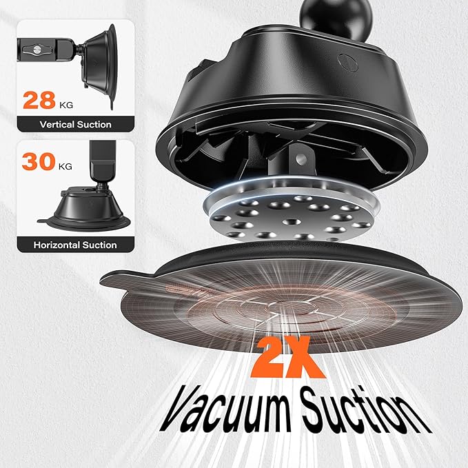 APPS2Car Heavy-Duty Vacuum Suction Phone Mount [Industrial 20x N55 Magnet, Alloy Arm, Ultra-Stable Suction Cup] for iPhone MagSafe/Samsung/Android, Magnetic Phone Holder for Car Windshield Dashboard