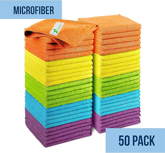 GREEN LIFESTYLE Chamois Cloth, Microfiber Cleaning Cloth 50 Pack, Borderless Towels Cleaning, Car Microfiber Towel, Drying Car Wash Towels (11.5" x 11.5", Multicolor)