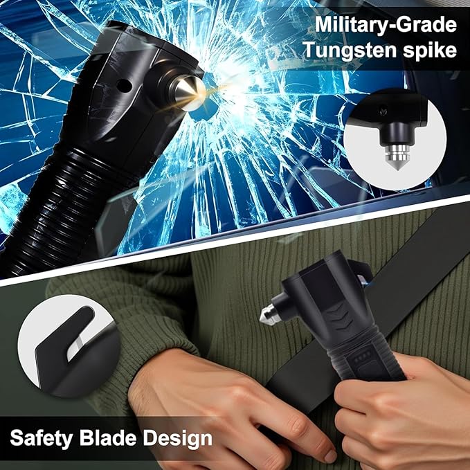 Emergency Car Flashlight - 2000 Lumen Dual Light 4-Level Battery Indicator Window Breaker & Seatbelt Cutter USB Rechargeable Ultra-Light 108g Car Emergency Too (Dark Yellow)