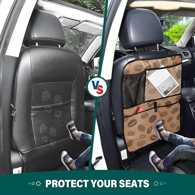 2 Pack Backseat Car Organizer with Storage Pockets Seat Back Organizers for Kids Kick Mats Backseat Protector Automotive Brown Coffee Beans