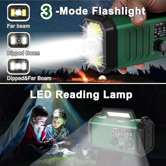 Emergency Radio-NOAA Weather Radio 20000mAh/74000mWh with AM/FM Portable Solar Panel/Hand Crank/AC Input Rechargeable Battery and Flashlight SOS Siren Lamp for Camping Indoor/Outdoor Emergencies