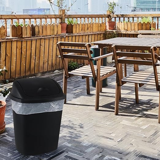 10 Gallon Plastic Swing Lid Trash Can, Black Swing Top Garbage Can, Kitchen Waste Bin, 4 Packs