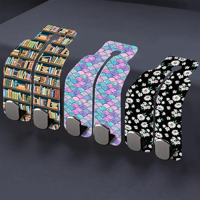 1 Pack Car Seat Headrest Hooks for Purses Abstract Black Golden Marble Bag Purse Holder for Car with Double Metal Hooks Car Purse Hanger Hanging Accessories