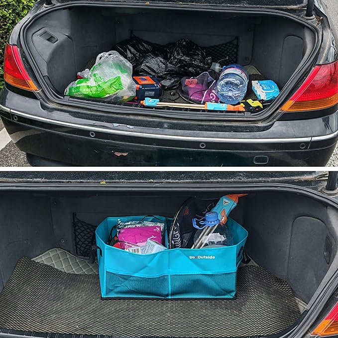 Collapsible Waterproof Car Trunk Organizer, Soft PVC Storage Bin with Rugged PVC-Coated Fabric for SUV & Truck (Aqua Blue, PLUS)