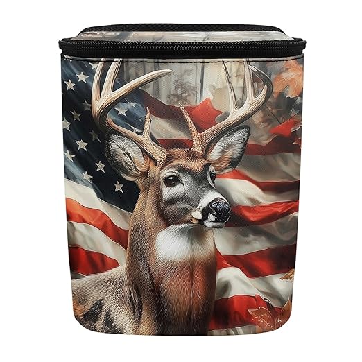 Camo Deer Car Trash Can with Lid Foldable American Flag Trash Bin for Car Interior Accessories Multipurpose Garbage Can Storage Organizer