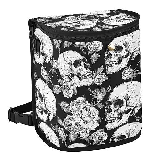 MNSRUU Car Trash Can with Lid, Gothic Skulls and Flowers Car Trash Bag Hanging Organizers and Storage for Front Back Seat, Leak-Proof Trash Bin