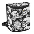 MNSRUU Car Trash Can with Lid, Gothic Skulls and Flowers Car Trash Bag Hanging Organizers and Storage for Front Back Seat, Leak-Proof Trash Bin