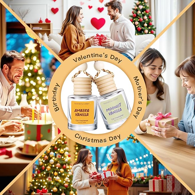 RAINBOW ABBY 6 Pack Car Air Freshener for Women - Long Lasting Hanging Diffuser with Essential Oil Scents, Cute Unisex Vehicle Interior Accessories Gift