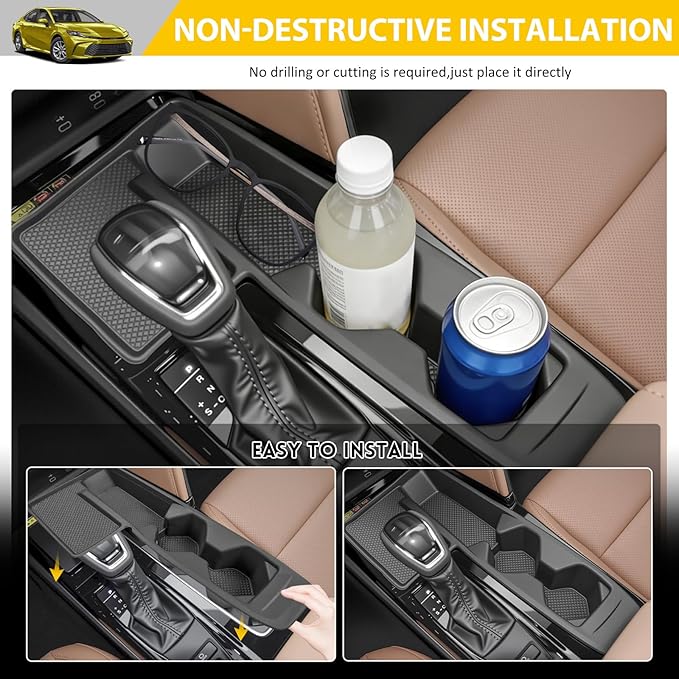 Cup Holder for 2025 2026 Toyota Camry Center Console Cup Holder Insert with Wireless Charging Mat Cupholder Organizer Coaster Liner for 25 26 Camry Interior Accessories Black