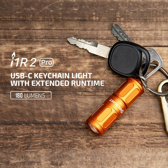 OLIGHT I1R 2 Pro Eos 180 Lumens EDC Rechargeable Keychain Flashlight, Powered by Built-in Rechargeable Battery with Type-C USB Cable, Slim Mini Handheld Light for Everyday Carry (Capsule Orange)