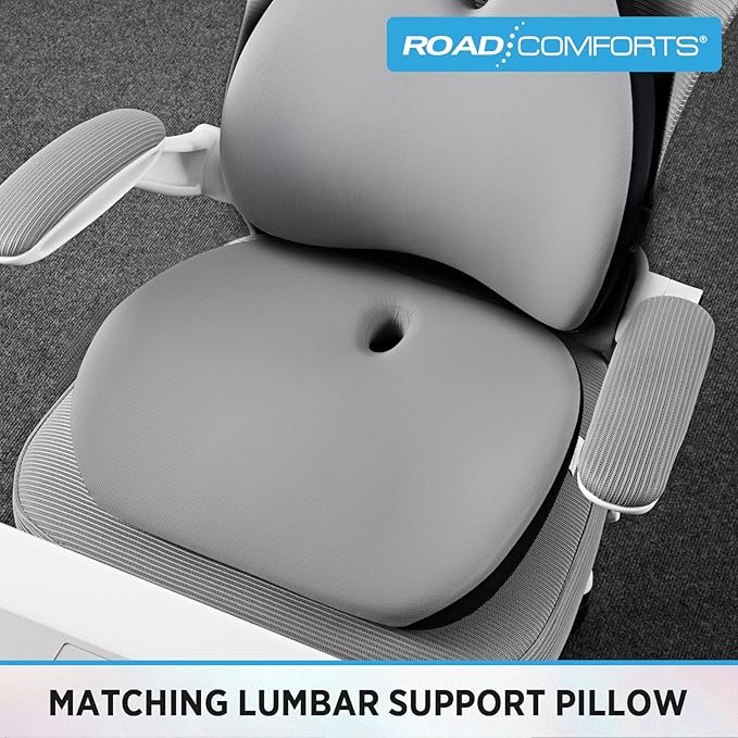 Road Comforts Premium Memory Foam Seat Cushion – Office Chair Cushion, Car Seat Cushion – Chair Cushions for Back & Sciatica Pain Relief – Seat Cushions for Office & Desk (Gray)