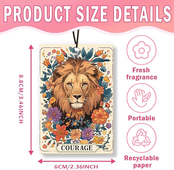 Boho Car Air Freshener 4Pcs, Stoicism Gifts Air Freshener for Car Interior Closet Drawer Books, Boho Stoicism Lion Owl Witchy Floral Tarot Card Car Mirror Decor Hanging