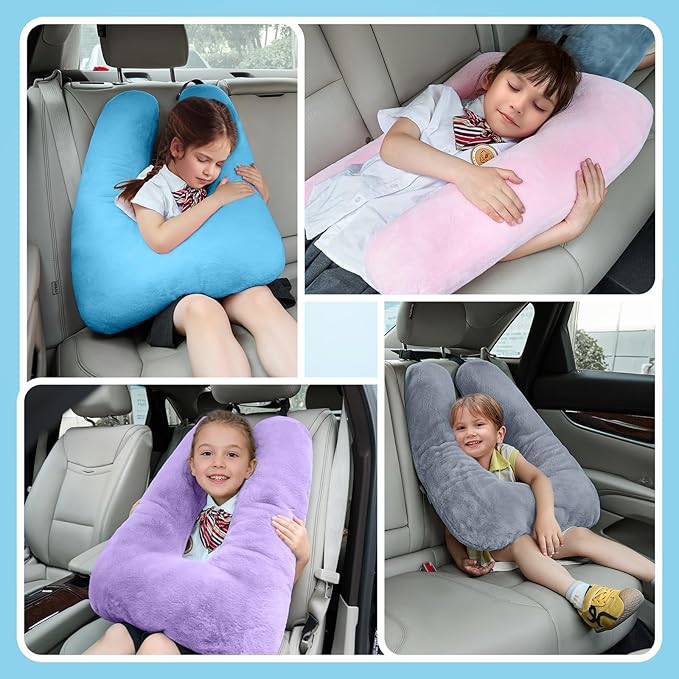 Travel Pillow, Car Pillow for Kids, Car Seat Pillow for Adults, Travel Pillow for Kids with Adjustable Strap, Support Head and Neck on Road Trips, Long Car Ride Essentials, Black