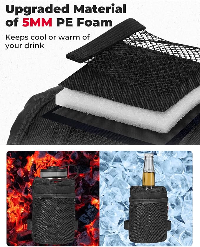 KEMIMOTO Large Bicycle Cup Holder with Mesh Pockets Phone Bag, Compatible with Road Bike MTB E-Bike Scooter Wheelchair