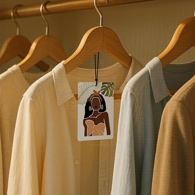 Modern Boho Black Woman Car Air Freshener 4 Pcs, Boho Minimalist Tropical Botanical Air Freshener Hanging for Cars Books Closet Drawer, Car Accessories Gifts for Black Women Girls