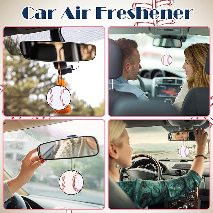 12 Pcs Car Air Freshener Hanging Long Lasting Scent Gift for Sport Lover Automotive Freshener Aromatherapy Tablet Rearview Mirror Interior Accessories Locker Office Home Decoration(Baseball)