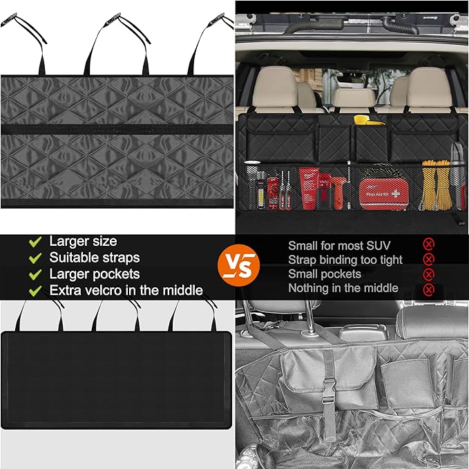 Femuar Car Trunk Organizer, Large Capacity Backseat Trunk Organizer (42"*18"), Collapsible Car Storage Bag with 8 Pockets, SUV/MPV/Truck - Black