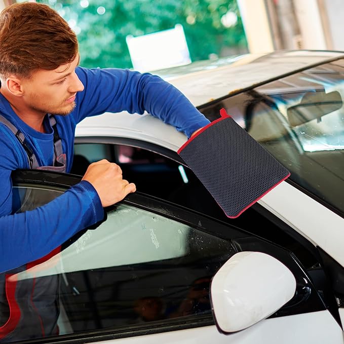 TAKAVU Auto Detailing Clay Mitt 1 Pack 9.7x6.3 inches, Magic Clay Bar Mitt Premium Mesh and Microfiber for Remove Dirts Mud Grime, Car Cleaning Detail Glass Wheel Windshield (Red)