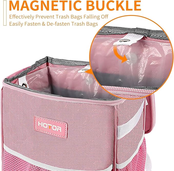 HOTOR Car Trash Can with Lid and Storage Pockets - 100% Leak-Proof Organizer, Waterproof Garbage Can, Multipurpose Trash Bin for Car, 2 Gallons, Pink