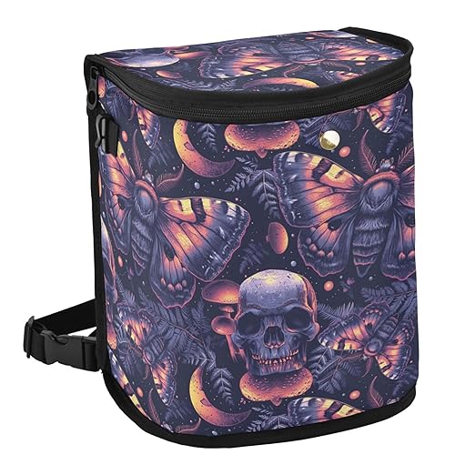 MNSRUU Car Trash Can with Lid, Gothic Skull Butterfly Car Trash Bag Hanging Organizers and Storage for Front Back Seat, Leak-Proof Trash Bin