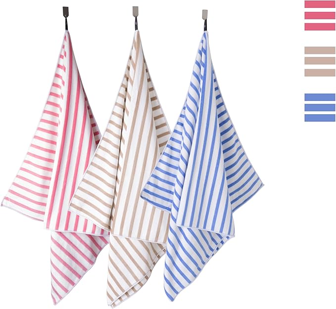 JML Microfiber Beach Towels, Cabana Stripe Large Bath Towel Set 6 Pack, 27" x 55" - Absorbent Quick Dry, No Fading, No Linting for Hair Wrap, Sauna, Pool, Sport, Yoga, Camping, Swimming, Pink