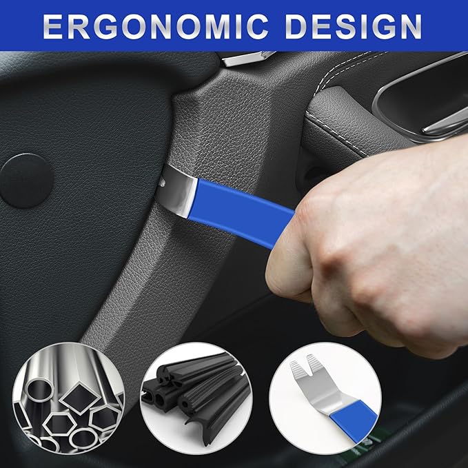 11 PCS AutoTrim Removal Tool Kit, Metal Pry Tool Auto Fastener Remover Pry Bar Set Trim Remover Kits for Vehicle Door Panel, Audio Radio Panel, Dashboard Repair Kit Blue