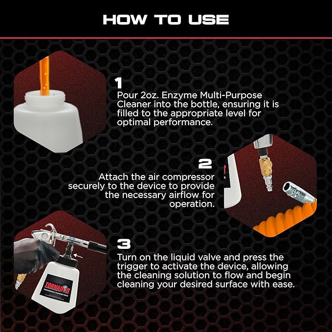 Tornador Z-010 Classic Cleaning Tool Bundle with 2oz Enzyme Cleaner | Powerful Interior & Exterior Mist Cleaning Action | Ideal for Seats, Dashboards, Rims, and Tight Areas